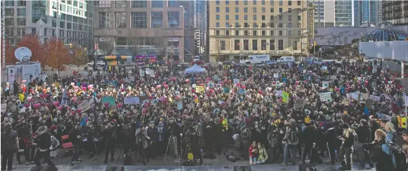  ?? PHOTOS: JASON PAYNE ?? Thousands take to the streets in Vancouver Friday to protest inaction on global warming and listen to a speech by teen climate activist Greta Thunberg.