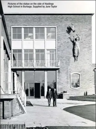  ??  ?? Pictures of the statue on the side of Hastings High School in Burbage. Supplied by June Taylor