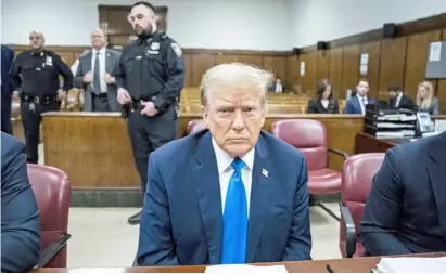  ?? POOL/GETTY IMAGES VIA AGENCE FRANCE-PRESSE ?? FORMER President Donald Trump arrives for his criminal trial as jury selection continues at Manhattan Criminal Court on 18 April 2024 in New York City.
