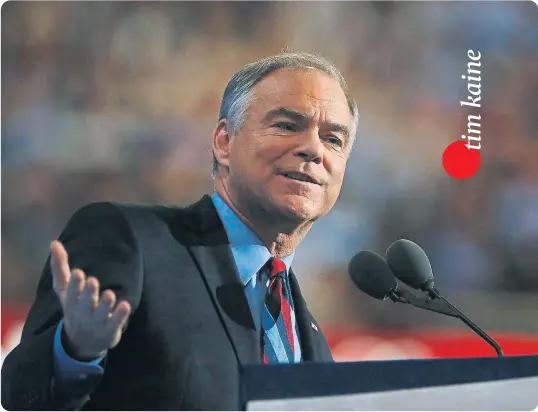  ?? ANDREW HARRER / BLOOMBERG ?? Tim Kaine, candidato demócrata a la vicepresid­encia de Estados Unidos, la semana pasada en Filadelfia