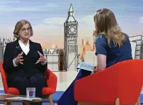  ?? — AFP ?? Britain’s Ofsted chief inspector Amanda Spielman appearing on the BBC’S ‘Sunday Morning’ political television show in London with journalist Laura Kuenssberg.