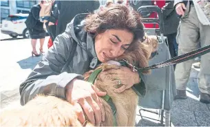  ?? CARLOS OSORIO/TORONTO STAR ?? Marjan Iravani with Buddy, a St. John Ambulance therapy dog, at Mel Lastman Square Thursday.