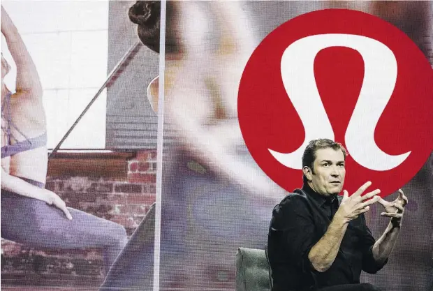  ?? CHRISTOPHE­R KATSAROV / THE CANADIAN PRESS FILES ?? Laurent Potdevin, CEO of Lululemon, has resigned after failing to meet its standards of conduct. The failings that prompted his leaving were apparently not related to the company’s operations.