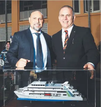  ?? SHIPSHAPE ORDER: PNG Deputy Prime Minister Charles Abel and YWAM managing director Ken Mulligan at yesterday’s YWAM Breakfast by the Sea. Picture: ZAK SIMMONDS ??