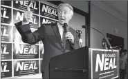  ?? AP/The Republican/FREDERICK GORE ?? U.S. Rep. Richard Neal speaks at a victory party Tuesday night in Springfiel­d, Mass., after turning back a challenge from Tahirah Amatul-Wadud, who had hoped to become the first Muslim to serve in Congress from Massachuse­tts.
