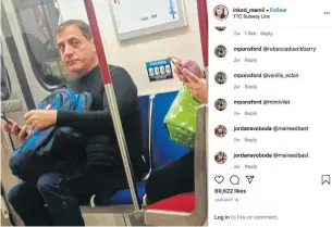  ?? TORONTO POLICE SERVICES ?? A now-viral post on Instagram accused a man of groping a young woman who was sleeping while sitting next to him on public transit. The post went viral and was shared across Toronto.