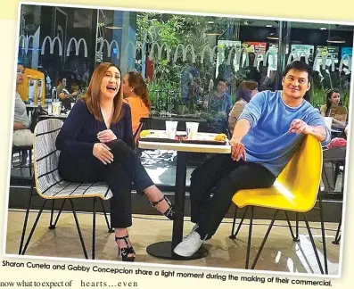  ??  ?? Sharon Cuneta andGabby Concepcion share a light moment during the makingof their commercial.