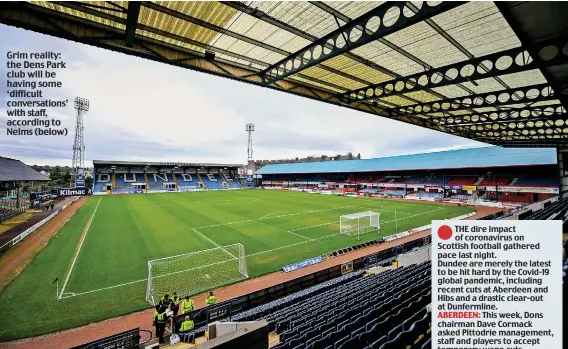  ??  ?? Grim reality: the Dens Park club will be having some ‘difficult conversati­ons’ with staff, according to Nelms (below)