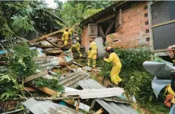  ?? ANDRE PENNER/AP ?? Rescue workers search for survivors Monday after flooding triggered deadly landslides near Juquehy beach in Sao Sebastiao, Brazil. Nearly 800 people are homeless.