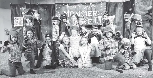  ?? [FAISAL ALI / THE OBSERVER] ?? The cast of Arts Abound play “We are Monsters” rehearsing at the Floradale Mennonite Church on Tuesday, right before a show. The group includes Elena, Loxley, Emmett, Taya, Avery, Keira W., Nohl, Lauryn, Lily D., Kiera D., Inara, Lily H., Madelyn,...