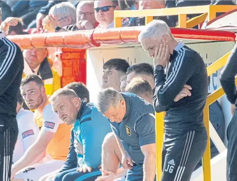  ?? ?? LOSING FAITH: Jim Goodwin’s Dons have won just once in eight matches, and sit just five points off St Johnstone.