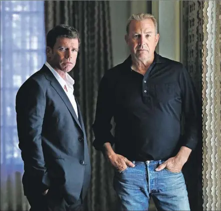  ?? Christina House Los Angeles Times ?? TAYLOR SHERIDAN, left, and Kevin Costner have a lot in common in their storytelli­ng. Now, they’ve joined forces for “Yellowston­e.”