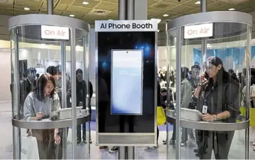  ?? — Bloomberg ?? Upward trend: an ai translatio­n booth that employs samsung technology at the World it show in seoul. The south Korean company’s profit surged in the first quarter as its semiconduc­tor and smartphone divisions began a turnaround.