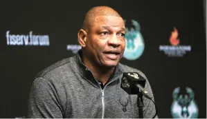  ?? (AP photo/morry Gash) ?? Doc Rivers speaks Saturday after being introduced as the Milwaukee Bucks head coach at a news conference in Milwaukee.