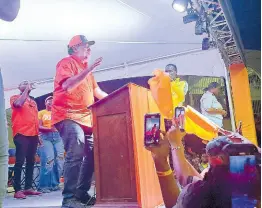  ?? PHOTO BY CHRISTOPHE­R THOMAS ?? Opposition Leader Mark Golding, president of the People’s National Party, addressing party supporters during a meeting in Falmouth, Trelawny last Wednesday.