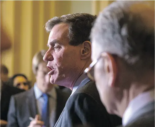  ?? AL DRAGO / THE NEW YORK TIMES FILES ?? U. S. Sen. Mark Warner has expressed concerns about the SEC’s policy on cybersecur­ity. In light of recent breaches at the SEC and Equifax, excluding big trading firms from having to strengthen security systems looks risky.