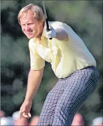  ?? AP PHOTO ?? Jack Nicklaus watches his shot go in for a birdie on the 17th hole at the Masters golf tournament in Augusta, Ga., on Sunday, April 13, 1986.