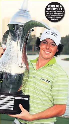  ??  ?? START OF A TROPHY LIFE Rory Mcilroy earned a few quid a couple of days before his first pro win in Dubai in 2009