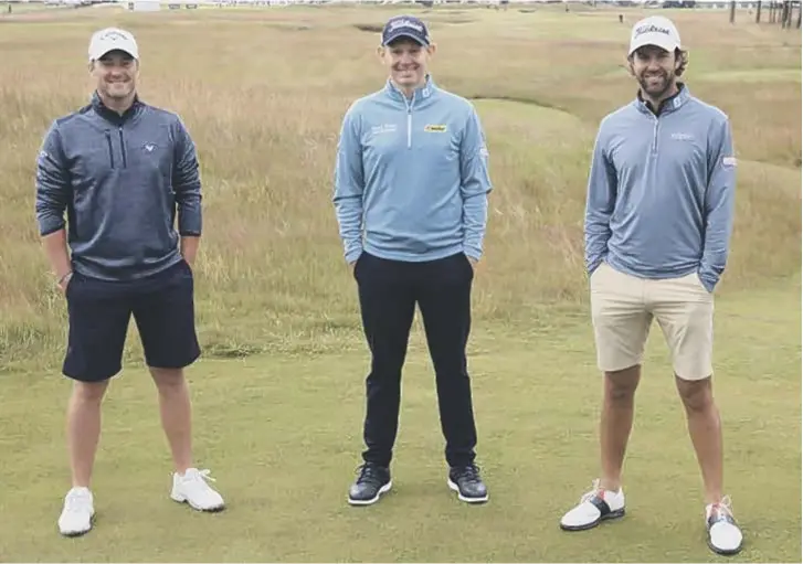  ?? ?? ↑ Pictured during a practice round for the abrdn Scottish Open at The Renaissanc­e Club, from left, Marc Warren, Stephen Gallacher and Scott Jamieson will all have full playing privileges in 2022