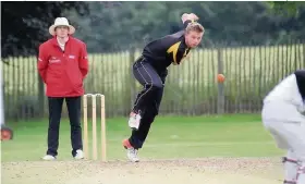  ??  ?? Delivery Alan Neave attempts to take a wicket. Pics: David Potter/CricketEur­ope.net