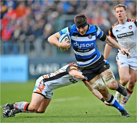  ?? PICTURE: Dan Mullan/getty Images ?? Bath Rugby’s Josh Bayliss of Bath takes on Leicester Tigers’ Freddie Burns