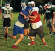  ?? STAN HUDY — SHUDY@DIGITALFIR­STMEDIA.COM ?? Linemen spent the week facing off throughout the week at the annual Dog Pound Lineman camp on the Shenendeho­wa campus.