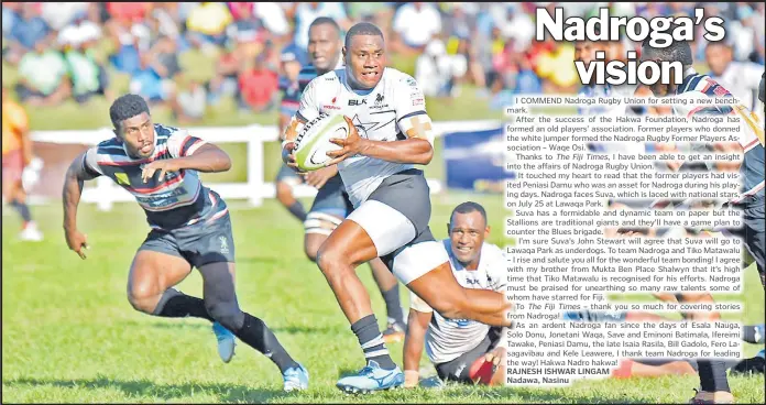  ?? Picture: File/ELIKI NUKUTABU ?? Nadroga second five-eighth Iferemi Tovilevu looks for support against Naitasiri at Lawaqa Park last year.