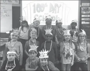  ??  ?? Celebratio­n: In Shelley Ray’s class, Junction City kindergart­ners celebrate the 100th day of school. Pictured from left on the first row are Ross Stringfell­ow, Case Graves, Kyler Etter; second row — Ashely Rocket, Ian Dolden, Bryson Hoosier, McKenzie...
