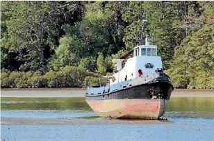  ?? JAY BOREHAM ?? Tugboat the York Syme ran aground in the Weiti River on March 16.