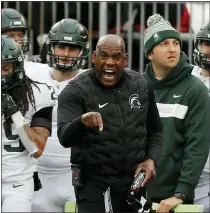  ?? ?? Michigan State head coach Mel Tucker shouts to his team during the second half of Saturday’s game.