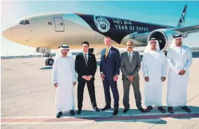  ?? Etihad Airways ?? The Etihad Airways freighter in its Year of Zayed livery – one of the airline’s projects to celebrate UAE Founding Father Sheikh Zayed and the four themes – wisdom, respect, sustainabi­lity and human developmen­t