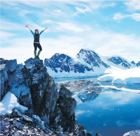  ?? SUBMITTED PHOTO. ?? Freelance travel writer Ashlyn George in Antarctica. When George landed on the island, she completed a years-long dream of visiting all seven continents by the time she turned 30.