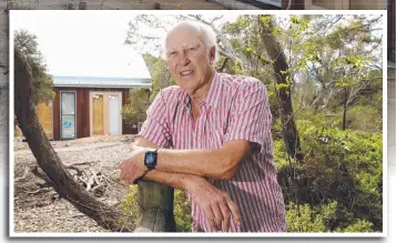  ?? Pictures: ALISON WYND, SUPREME COURT OF VICTORIA. ?? KNOCK IT DOWN: DOWN Neighbour N i hb Warwick W i kM Manderson d pictured it d at t his hi fence f line li in i 2016. 2016 I Inset t left: l ft Buildings outside the red line (building envelope) must be demolished following a ruling in the Supreme Court.