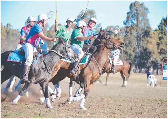  ??  ?? IN CONTROL: Matt Hardy takes possession for the Warwick 1 mixed team in a game against Tara at the Cunningham Polocrosse Club carnival.