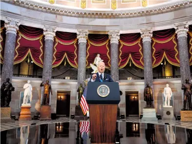  ?? EFE ?? El presidente de Estados Unidos dio un discurso a la nación desde el Capitolio, en Washington