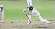  ?? ?? HIGHLY COMPETITIV­E: Selborne batsman Connor Fowles plays a forward defensive shot in the first team cricket match against Grey High in East London on Saturday. Grey won by 197 runs