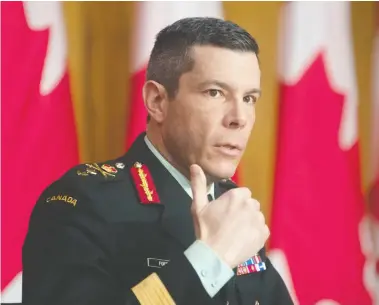  ?? ADRIAN WYLD / THE CANADIAN PRESS ?? Maj.-Gen. Dany Fortin told a news conference in Ottawa Thursday that, despite the “scarcity” of COVID vaccines this quarter, the next quarter will see a “ramp up”, with millions of doses from Moderna and Pfizer-BioNTech delivered.