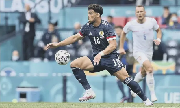  ??  ?? 0 Che Adams, with two goals in four outings before these finals, is a player that has offered Scotland a different dimension and made a difference in the second half