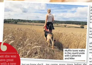  ??  ?? Muffin loves walks in the countrysid­e with Catherine and Mike