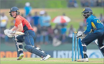  ??  ?? England skipper Eoin Morgan in action yesterday