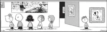  ?? (PEANUTS VIA AP) ?? A “Peanuts” cartoon by Charles M. Schulz, in 1999 shows kids at a museum with one off on the side, gazing at a painting of the dog Earl from “Mutts.” More than 75 syndicated cartoonist­s have tucked tributes, Easter eggs and references to “Peanuts” in Nov. 26/Saturday’s funny papers to honor the creator of Charlie Brown, Snoopy and company.
