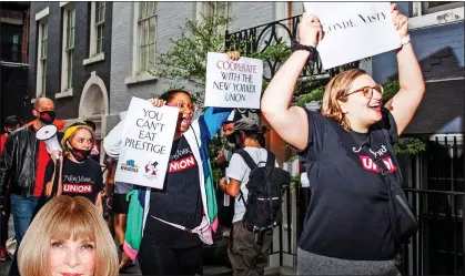  ?? ?? ALL THE RAGE: Young protesters outside Dame Anna Wintour’s New York home