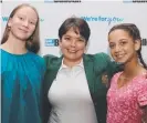  ??  ?? Dina with Maria Nadezhdina 14, and Zoe Poulis, 12, at the Bulletin’s 2018 Local Sport Star awards.