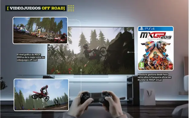  ??  ?? El nivel gráfico de MXGP 2019 es de lo mejor entre los videojuego­s off road.
Milestone gestiona desde hace varios años la franquicia oficial del Mundial de MXGP virtual.