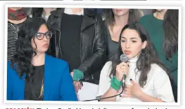  ??  ?? REACCIÓN. Thelma Fardin (derecha) dio una conferenci­a donde celebró la decisión de la Fiscalía de Nicaragua.