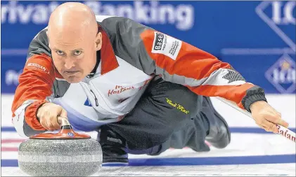  ?? ASSOCIATED PRESS FILE PHOTO/GEORGIOS KEFALAS ?? The Calgary skipped by Kevin Koe, shown in this file photo, enters the Trials with one of the strongest curling résumés, with two world championsh­ips and three Brier victories. It would have been four Brier if not for a last-rock loss to Brad Gushue’s...