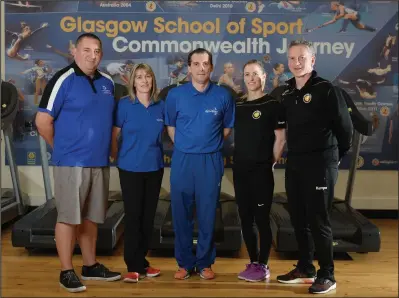 ??  ?? Coaches from the Glasgow School of Sport have been selected for Team Scotland at the Gold Coast games. Left to right, Ian Wright, Pauline Smith, Marius Gherman, Sandra Stevenson and Derek Forsyth Picture: Kirsty Anderson