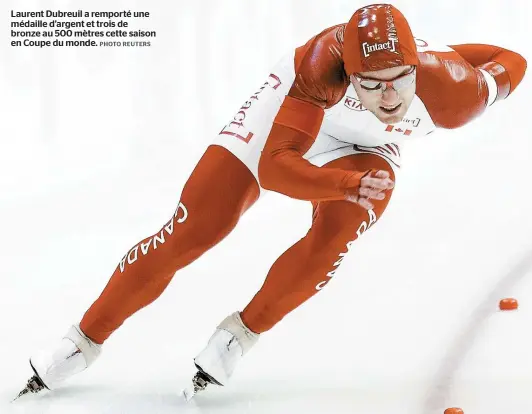  ??  ?? Laurent Dubreuil a remporté une médaille d’argent et trois de bronze au 500 mètres cette saison en Coupe du monde.