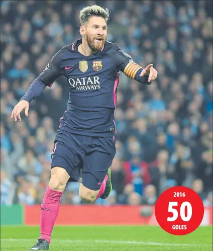  ?? FOTO: MANEL MONTILLA ?? Messi, celebrando su gol al Manchester City que, sin embargo, no sirvió para ganar el encuentro