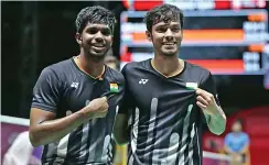  ??  ?? India’s Satwiksair­aj Rankireddy (left) and Chirag Shetty